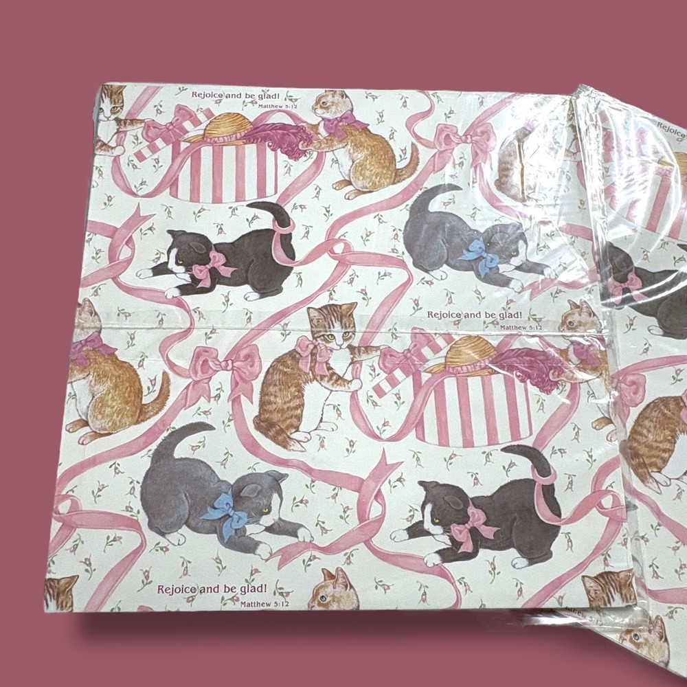 Vintage Creative Papers Gift Wrap 4 Sheets Kittens Ribbons Matthew 512 Religious - Picture 6 of 6